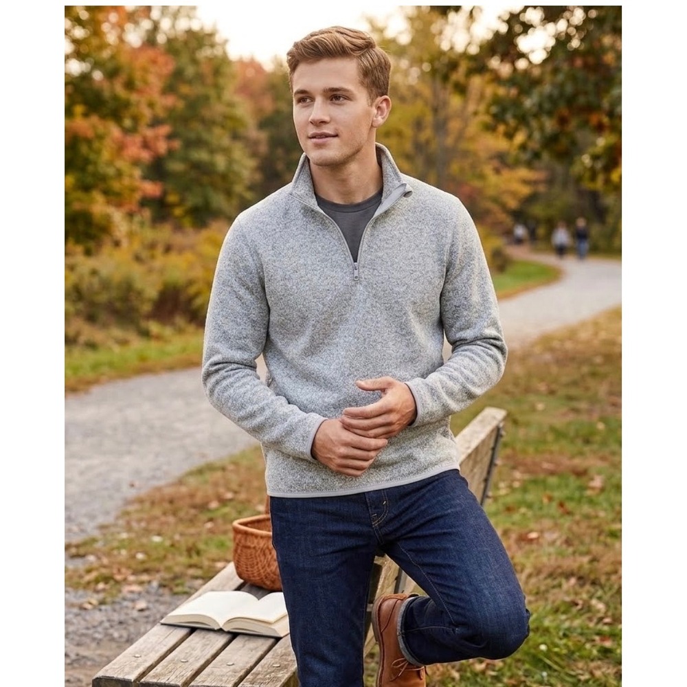 J.Crew‎ Authentic Fleece 1/4 Zip Pullover Heather Gray Mens Small 1118